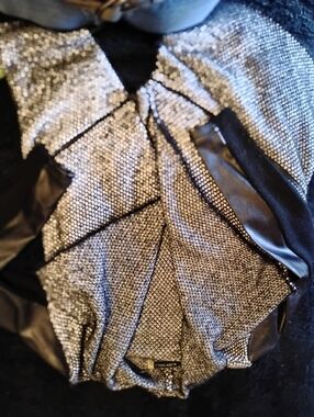 Black Tape_ Metallic Silver-Black Knit Cardigan
